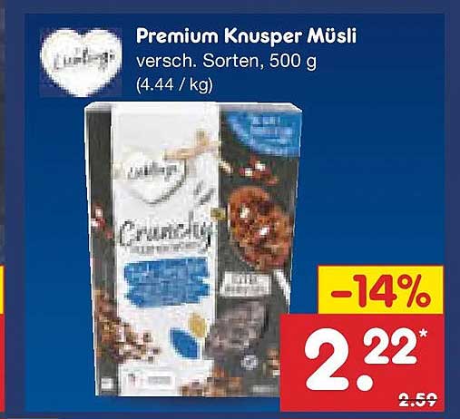 Premium Knusper Müsli, 500 g - verschiedene Sorten