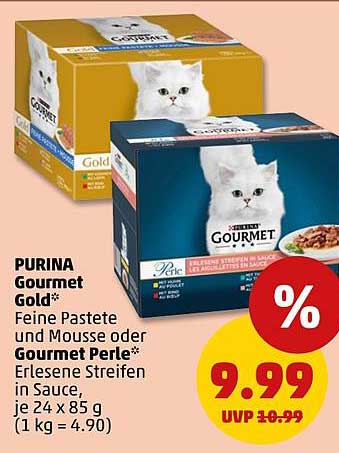 PURINA Gourmet Gold Feine Paste und Mousse oder Gourmet Perle Erlesene Streifen in Sauce, 24 x 85 g