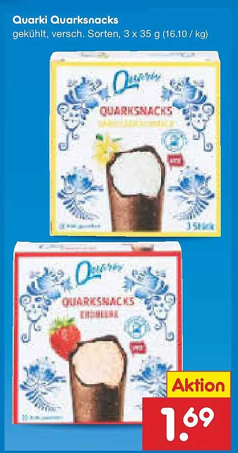Quarki Quarksnacks, gekühlt, verschiedene Sorten, 3 x 35 g