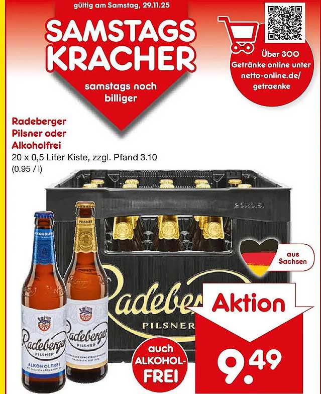Radeberger Pilsner oder Alkoholfrei 20 x 0,5 Liter Kiste