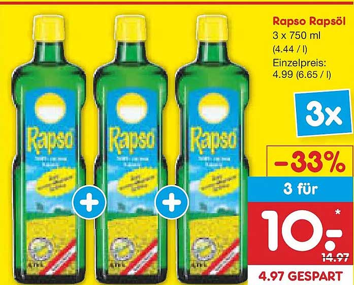 Rapso Rapsöl 3 x 750 ml für nur 10,00 €