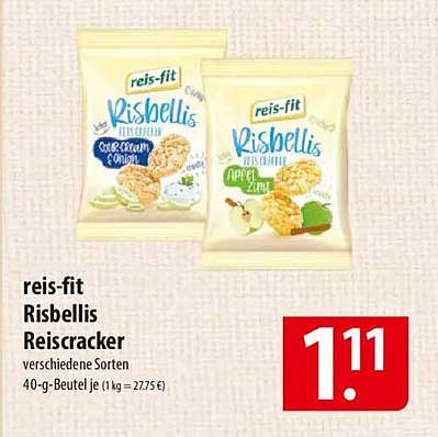 reis-fit Risbellis Reiscacker verschiedene Sorten 40-g-Beutel