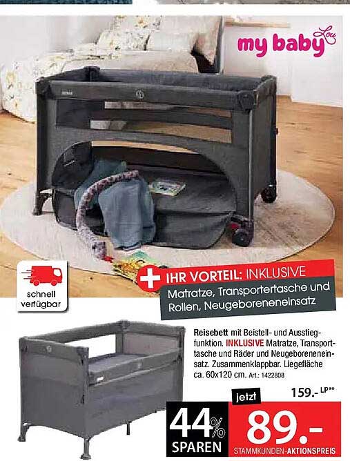 Reisebett mit Beistell- und Ausstiegsfunktion inklusive Matratze, Tragetasche und Räder