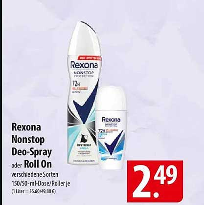 Rexona Nonstop Deo-Spray oder Roll On - versch. Sorten