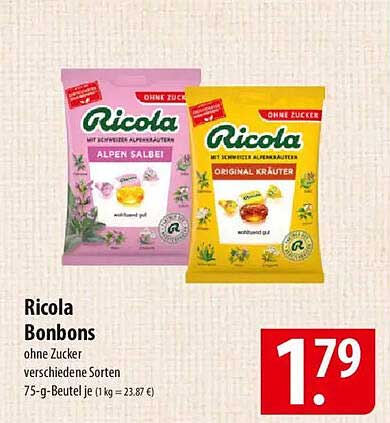 Ricola Bonbons ohne Zucker – verschiedene Sorten