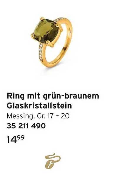 Ring mit grün-braunem Glaskristallstein
