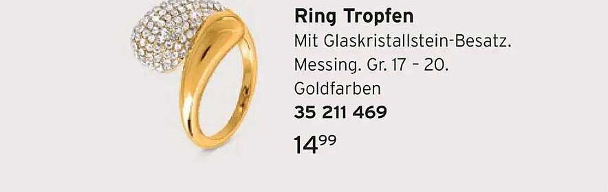 Ring Tropfen mit Glaskristallstein-Besatz