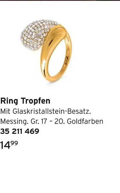 Ring Tropfen mit Glaskristallstein-Besatz