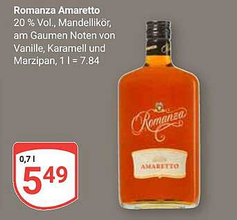 Romanza Amaretto 20 % Vol. - Mandellikör mit Vanille-, Karamell- und Marzipan-Noten