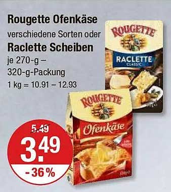 Rougette Ofenkäse - Verschiedene Sorten oder Raclette Scheiben