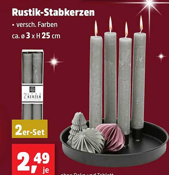 Rustik-Stabkerzen 2er-Set - verschiedene Farben