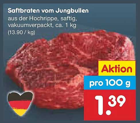 Saftbraten vom Jungbullen aus der Hochrippe, saftig, vakuumverpackt, ca. 1 kg