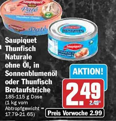 Saupiquet Thunfisch Naturale ohne Öl, in Sonnenblumenöl oder Thunfisch Brotaufstriche