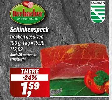 Schinkenspeck trocken gesalzen - 24% Rabatt