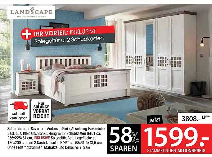 Schlafzimmer Savona in Anderson Pinie, Absetzung Haveleiche