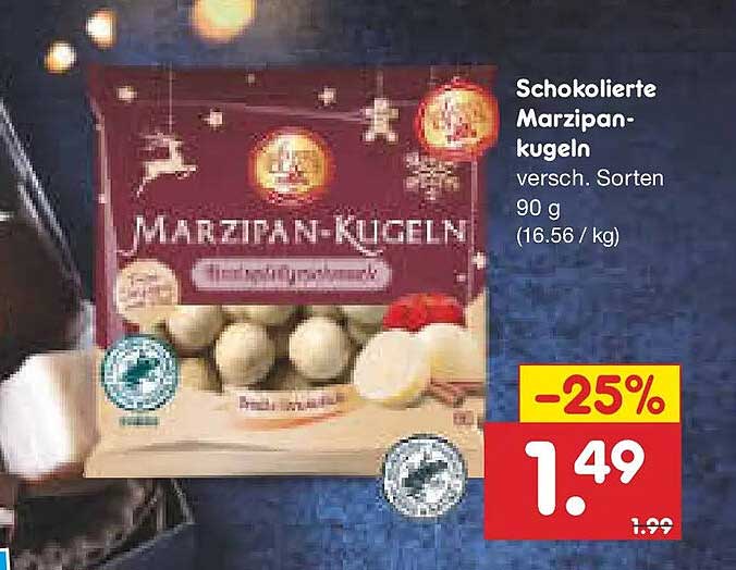 Schokolierte Marzipan-Kugeln (versch. Sorten) 90 g