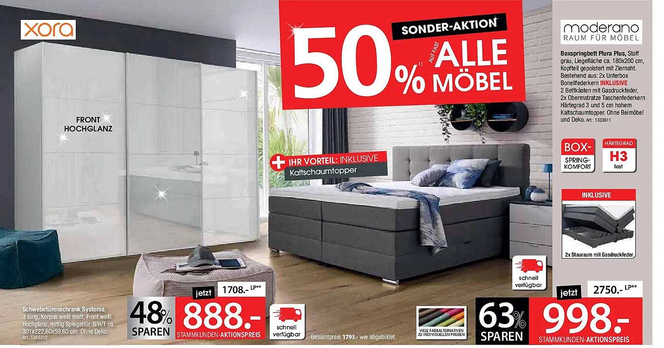 Schwebetüren-Schrank Systema, 3 türig, Korpus weiß matt, Front weiß Hochglanz, mittig Spiegelfront.