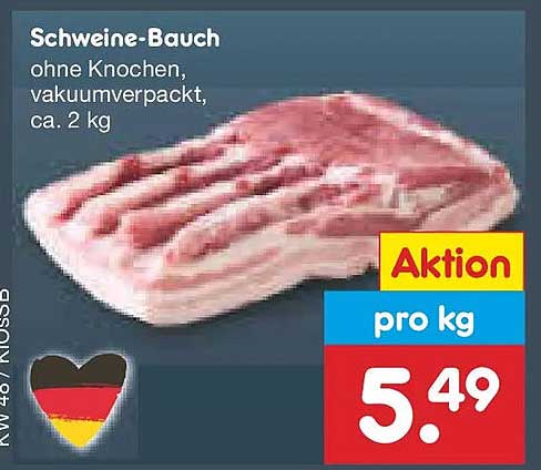 Schweine-Bauch ohne Knochen, vakuumverpackt, ca. 2 kg