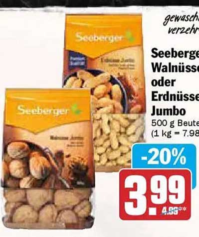 Seeberger Walnüsse oder Erdnüsse Jumbo 500 g