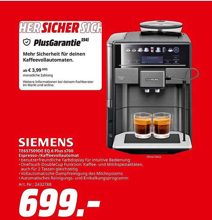 SIEMENS TE657509DE EQ.6 Plus S700 Espresso-/Kaffeautomat