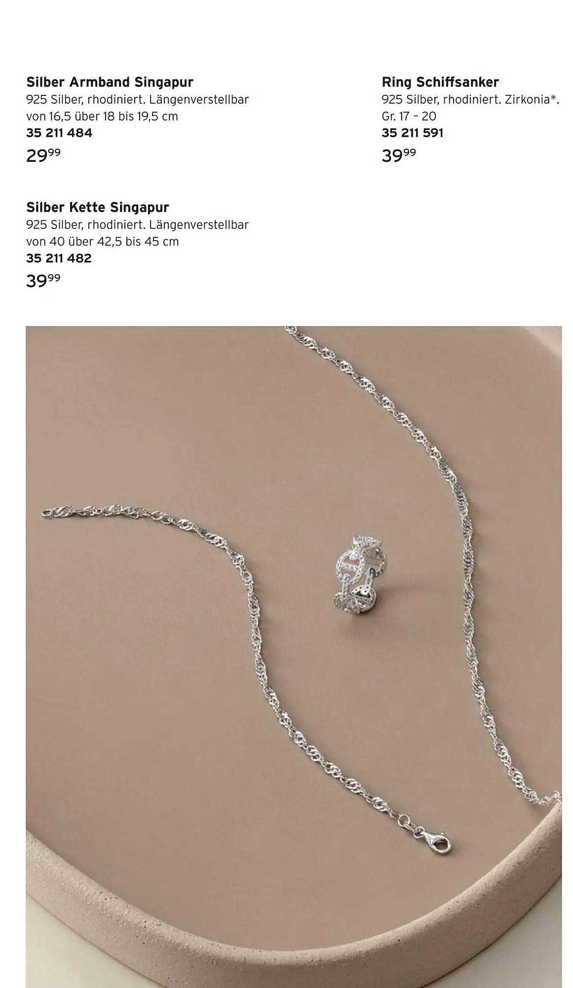 Silber Armband Singapur, Silber Kette Singapur und Ring Schiffsfanker