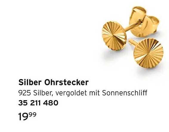 Silber Ohrstecker 925 Silber, vergoldet mit Sonnenschliff