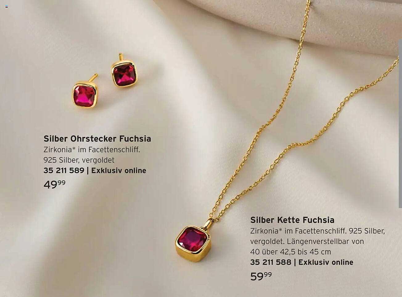 Silber Ohrstecker Fuchsia und Silber Kette Fuchsia