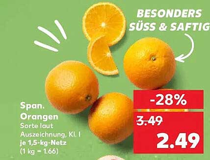 Span. Orangen Sorte laut Auszeichnung, Kl. I je 1,5-kg-Netz (1 kg = 1,66)