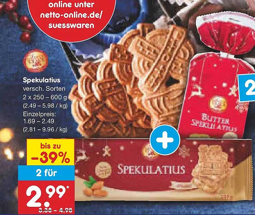 Spekulatius verschiedene Sorten, 2 x 250 g für 2,99 €