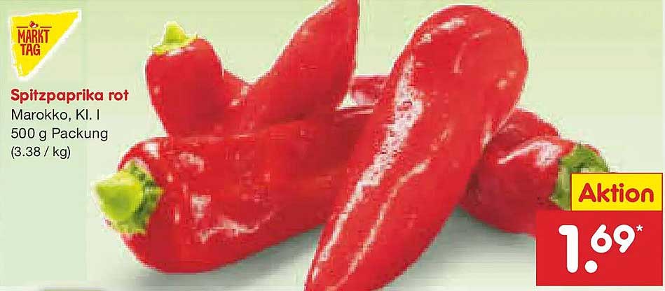 Spitzpaprika rot Marokko, Kl. I - 500 g Packung