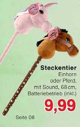 Stecktier Einhorn oder Pferd, mit Sound, 68 cm