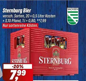 Sternburg Bier, 20 x 0,5 Liter Kasten für nur 7,99 €
