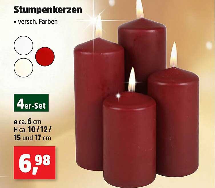 Stumpenkerzen 4er-Set in verschiedenen Farben