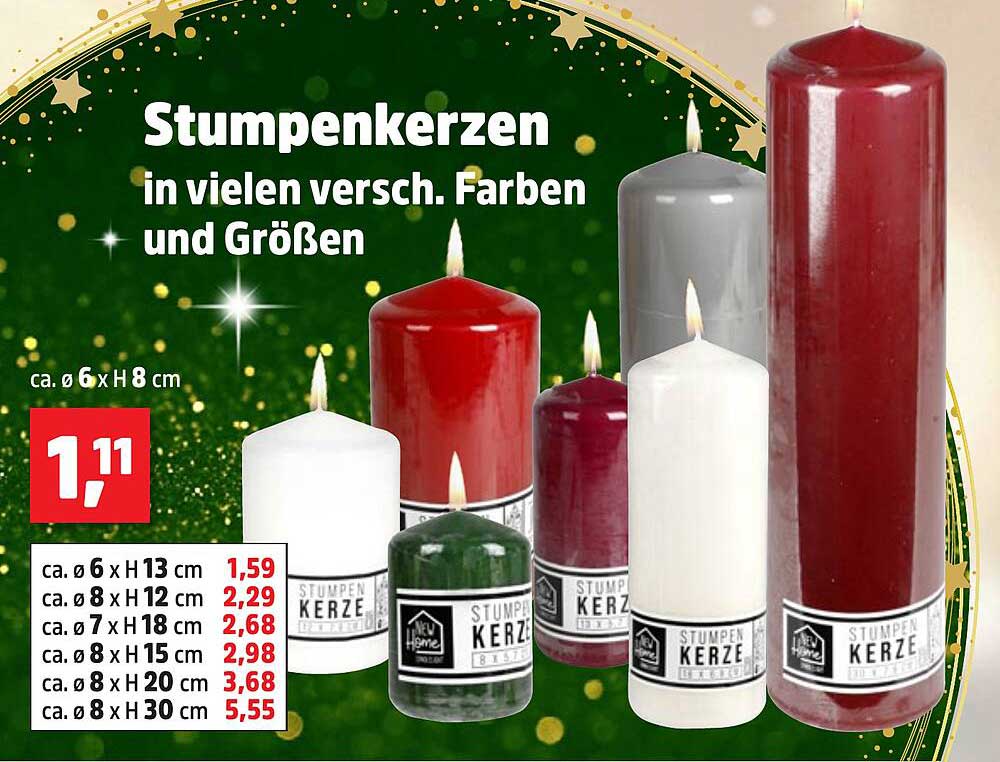 Stumpenkerzen in vielen verschiedenen Farben und Größen