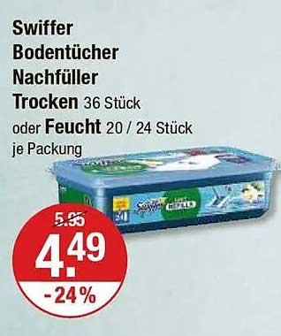 Swiffer Bodentücher Nachfüller Trocken oder Feucht 36 Stück oder 20/24 Stück je Packung