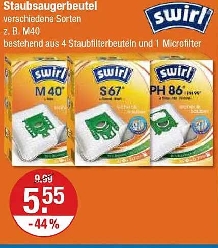 swirl Staubsaugerbeutel verschiedene Sorten z. B. M40