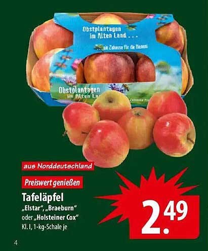 Tafeläpfel "Elstar", "Braeburn" oder "Holsteiner Cox" 1-kg-Schale