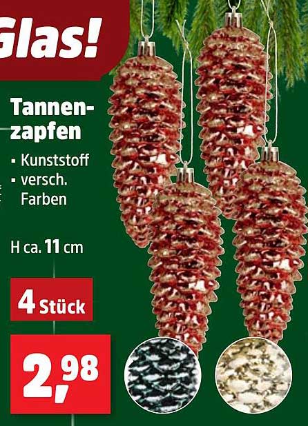 Tannenzapfen - 4 Stück aus Kunststoff in verschiedenen Farben