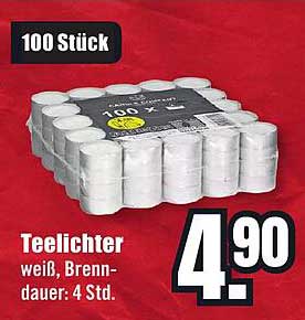 Teelichter weiß, 100 Stück, Brenndauer: 4 Std.