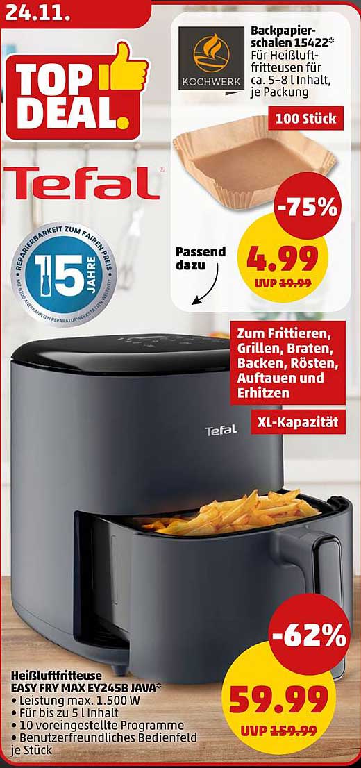 Tefal Heißluftfritteuse EASY FRY MAX EY245B JAVA - TOP DEAL!