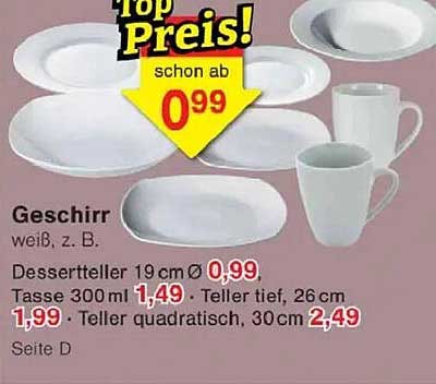 Top Preis! Geschirr – Weiß, z. B. Dessertteller, Tasse, Teller