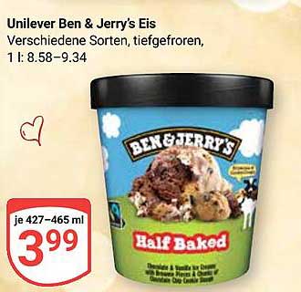 Unilever Ben & Jerry's Eis – verschiedene Sorten, tiefgefroren, 427–465 ml