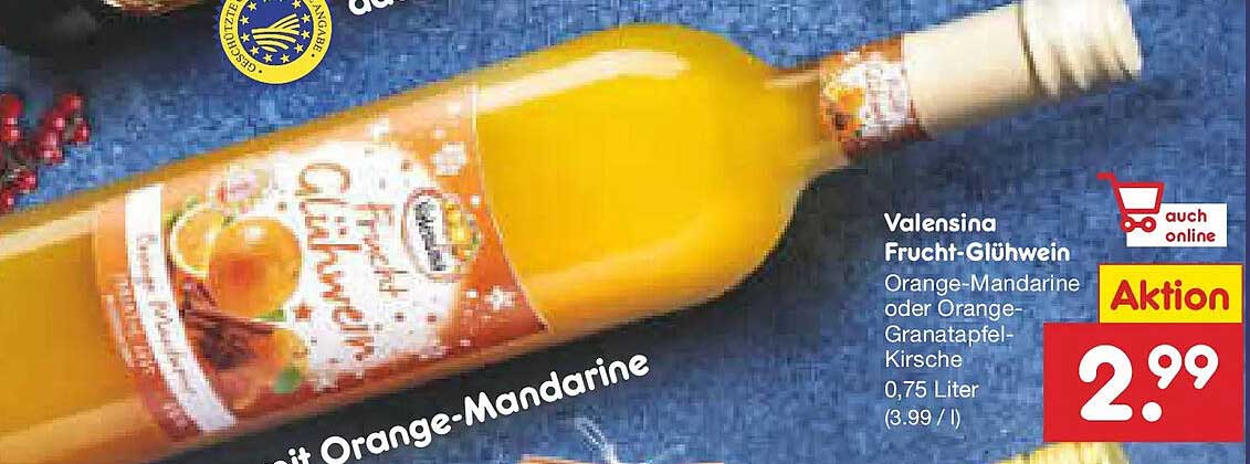 Valensina Frucht-Glühwein Orange-Mandarine oder Orange-Granatapfel-Kirsche 0,75 Liter