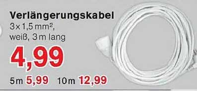 Verlängerungskabel 3x 1,5 mm², weiß, 3 m lang