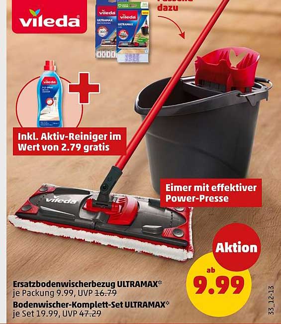 Vileda UltaMax Bodenwischer-Komplett-Set mit gratis Aktiv-Reiniger