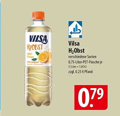 Vilsa H2Obst verschiedene Sorten 0,75-Liter-PET-Flasche