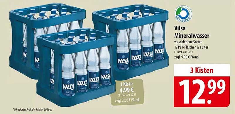 Vilsa Mineralwasser 12 PET-Flaschen à 1 Liter