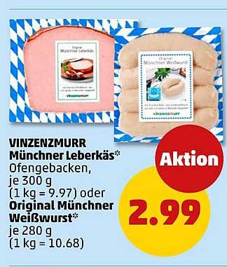 VINZENZMURR Münchner Leberkäse* Ofen gebacken, je 300 g oder Original Münchner Weißwurst*, je 280 g