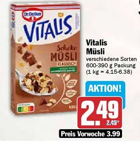 Vitalis Müsli - verschiedene Sorten 600-390 g Packung