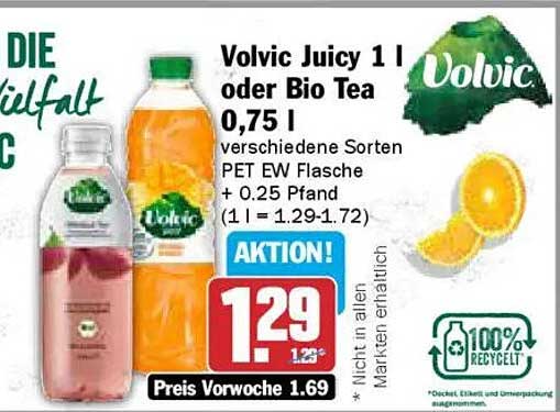 Volvic Juicy 1 l oder Bio Tea 0,75 l - verschiedene Sorten